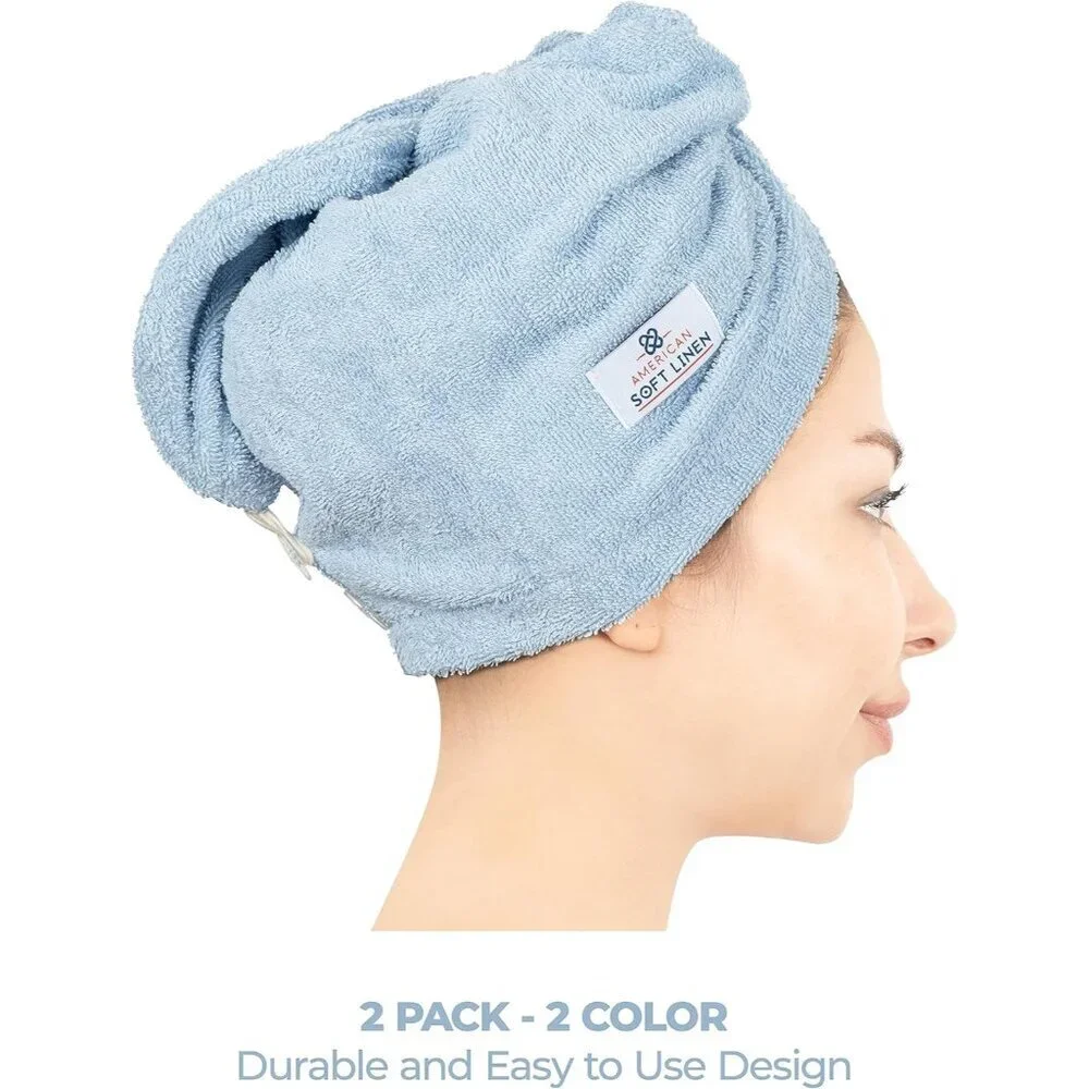 Cotton Hair Towels Women 26x10 Soft Absorbent Turban Wrap 2-Pack